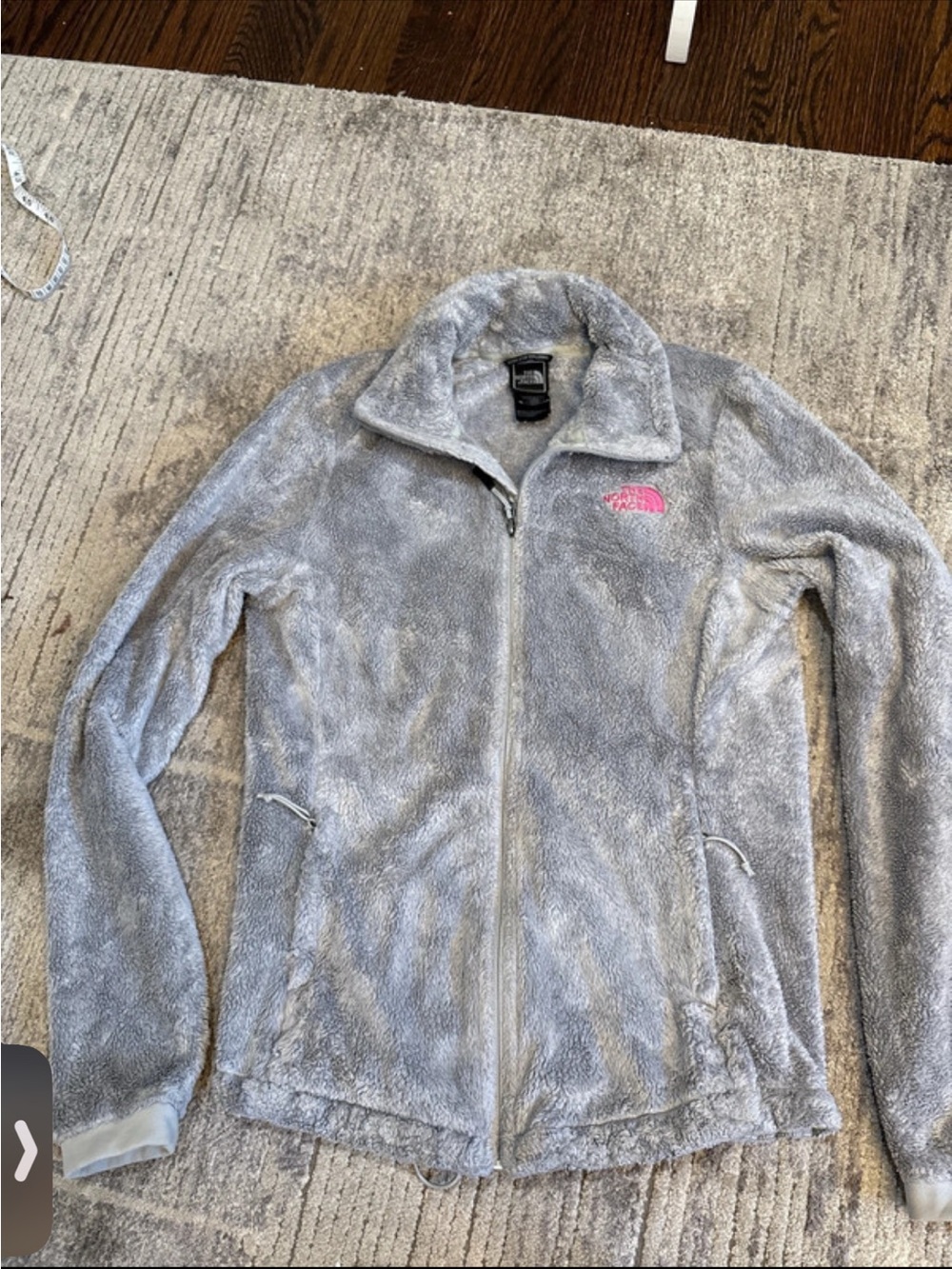 The North Face Women's Gray Teddy Fleece Jacket with Pink Logo
